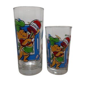 Disney Winnie the Pooh "What's Cooking Pooh?" 16oz & 8oz Glasses Anchor Hocking